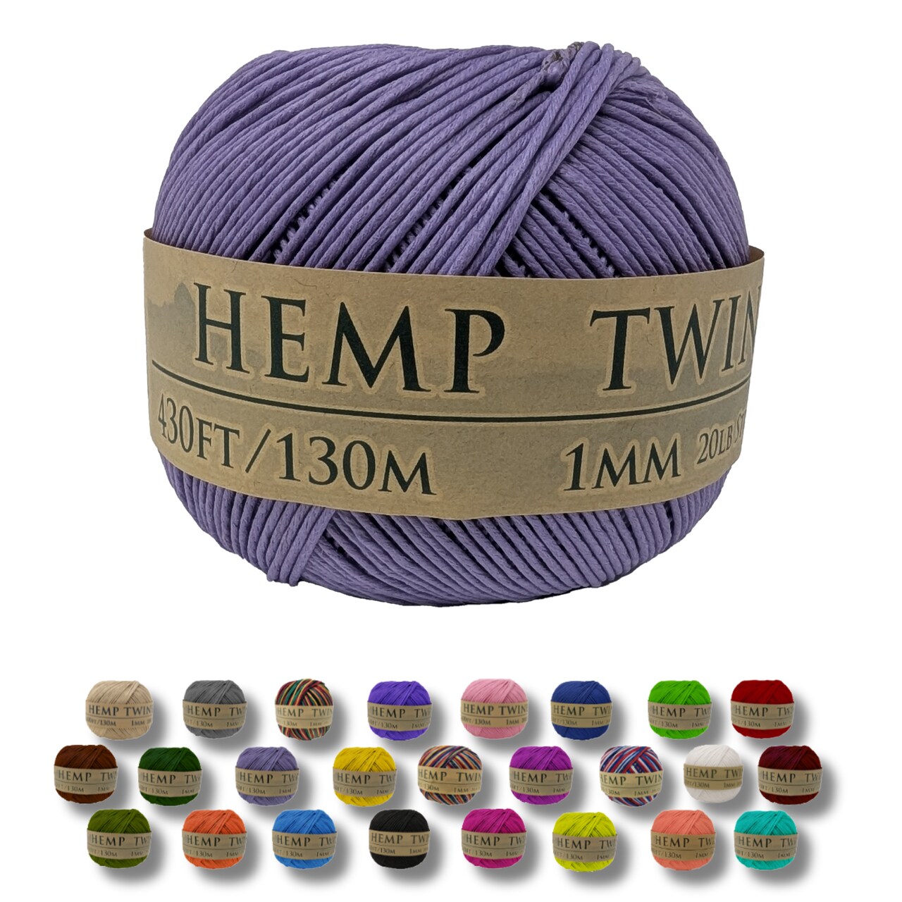 Hemptopia, Hemp Twine Ball, 430ft, 20lb test strength, Multiple colors, All Natural